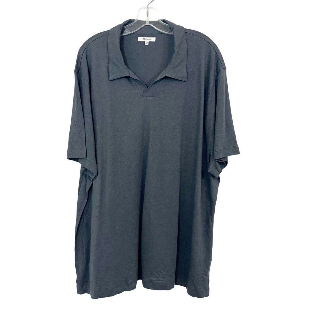 Madewell Mens Johnny Collar Polo Shirt Gray Linen Blend XXL Short Sleeve
